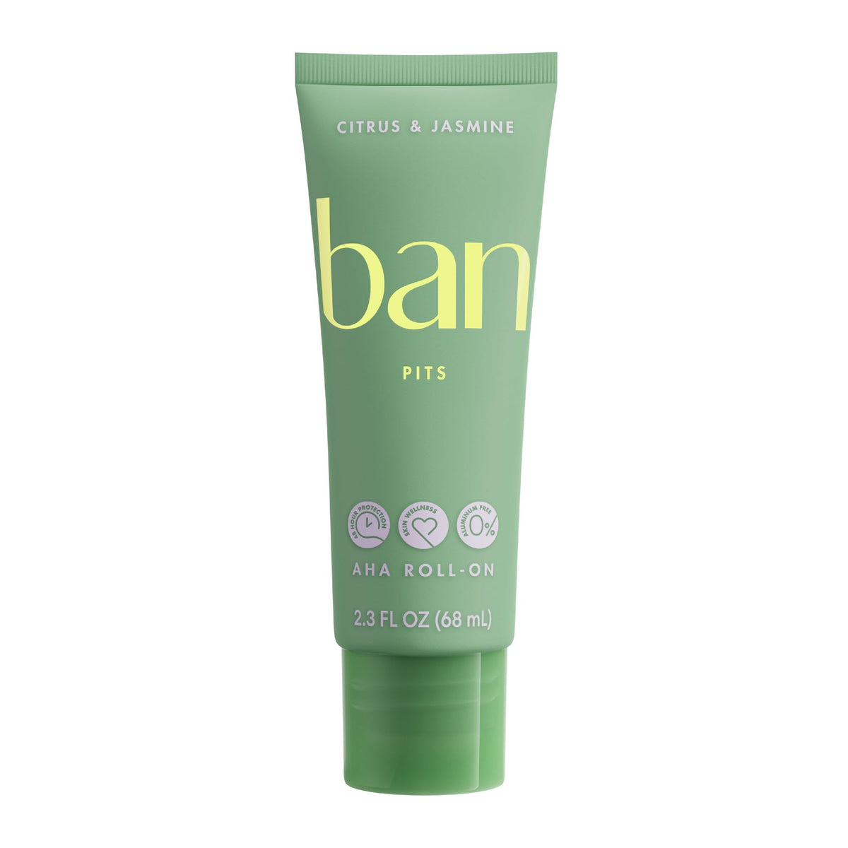 Ban Invisible Roll-On Aluminum-Free AHA Deodorant for Women and Men Aluminum Free 48-Hour Odor Protection Citrus & Jasmine 2.3 Oz