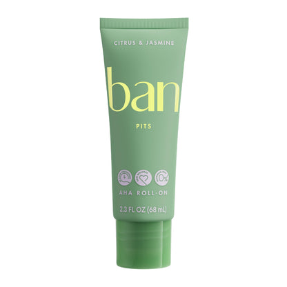 Ban Invisible Roll-On Aluminum-Free AHA Deodorant for Women and Men Aluminum Free 48-Hour Odor Protection Citrus & Jasmine 2.3 Oz