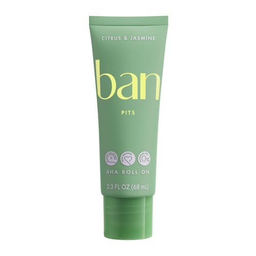 Ban Invisible Roll-On Aluminum-Free AHA Deodorant for Women and Men Aluminum Free 48-Hour Odor Protection Citrus & Jasmine 2.3 Oz