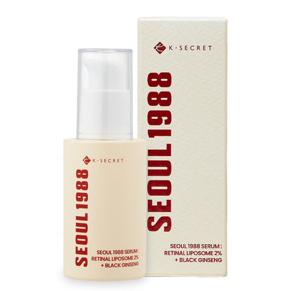 K-SECRET SEOUL 1988 Retinal Serum: 2% Retinal Liposome Black Ginseng Niacinamide Bakuchiol Vitamin C & 3 Peptides for Wrinkle Care Anti Aging - Korean Skincare Fragrance Paraben Cruelty Free 30mL
