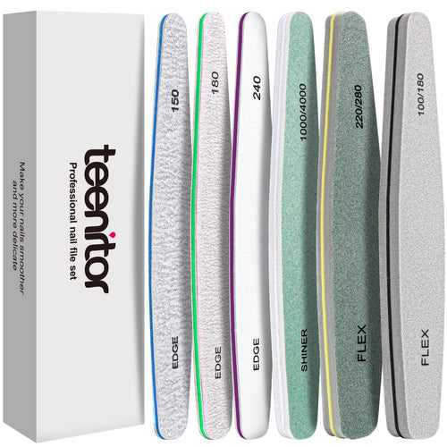 Teenitor Nail File Nail Buffer 6 pcs Nail Files and Buffers for Natural Nails Emery Boards for Nails Nail Buffer and Shine Kit Nail Filer Nail Buffer Block 100/180 Grit Nail Files Fingernail Files